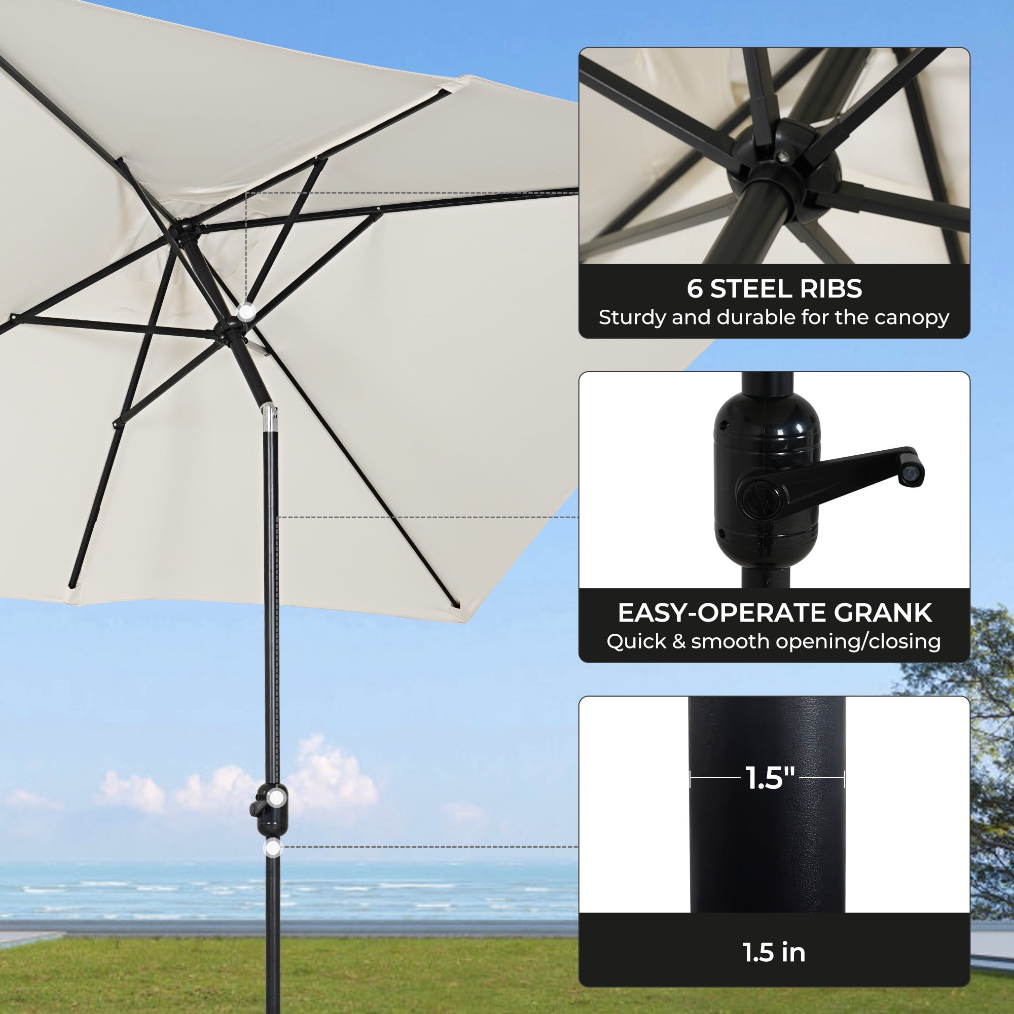 GRANDPATIO 10 × 6.5ft Rectangle Patio Umbrella with Crank & Tilt, Steel Frame, Water & UV-Resistant Polyester Canopy, for Outdoor Garden/Pool/Commercial Use