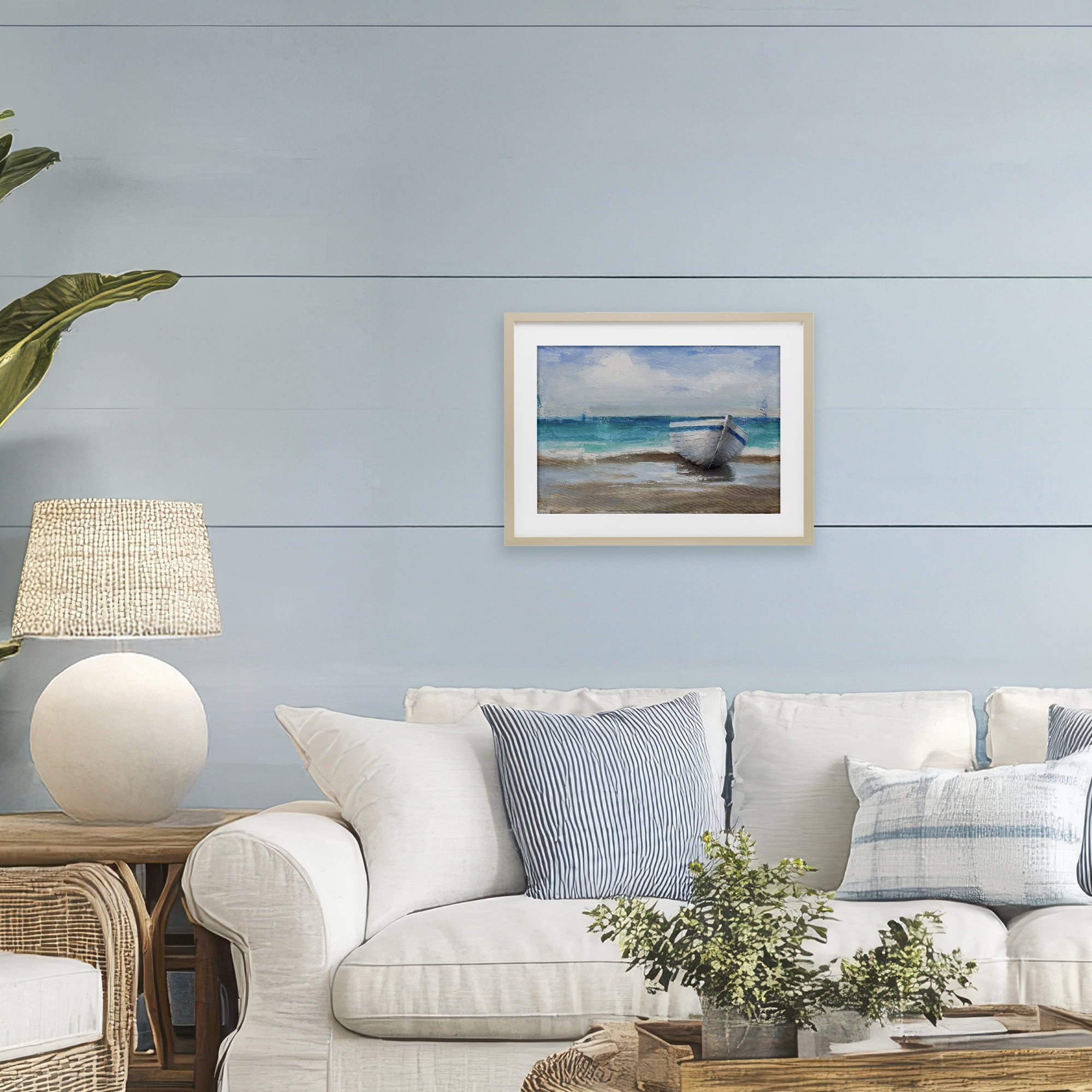 Stupell Industries Painterly Boat On The Shore Birch Framed Print Under Glass, design by Cloverfield & Co.