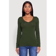 Women's Basic Long Sleeve V Neck Tee
