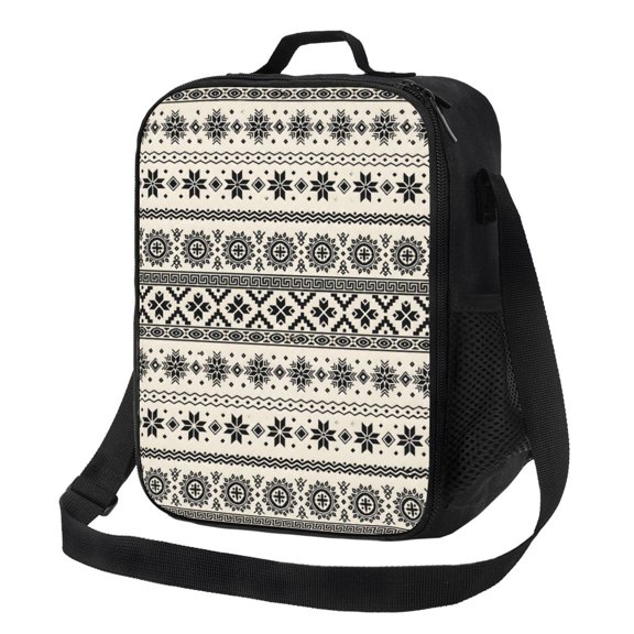 Boho Geometric Lunch Bag Insulated Thermal Lunch Box with Shoulder Strap & Handle for Women and Men