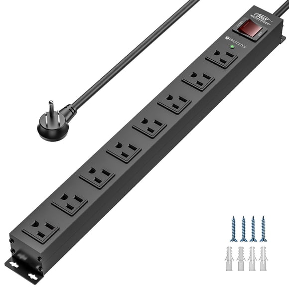 CRST Regleta de alimentación de metal resistente de 8 salidas, protector contra sobretensiones de regleta de alimentación 2100J, regleta de alimentación montable con cable de 6 pies para el hogar, ofi