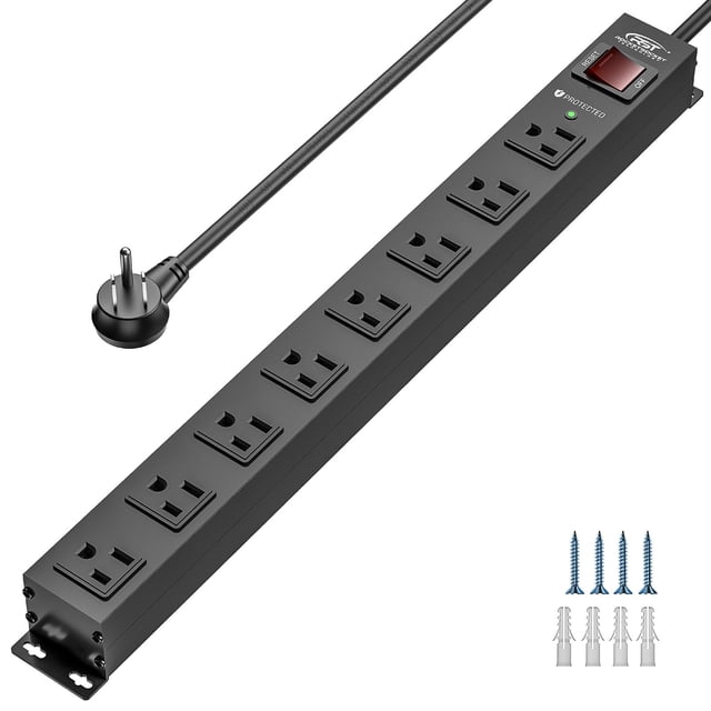 CRST Regleta de alimentación de metal resistente de 8 salidas, protector contra sobretensiones de regleta de alimentación 2100J, regleta de alimentación montable con cable de 6 pies para el hogar, ofi
