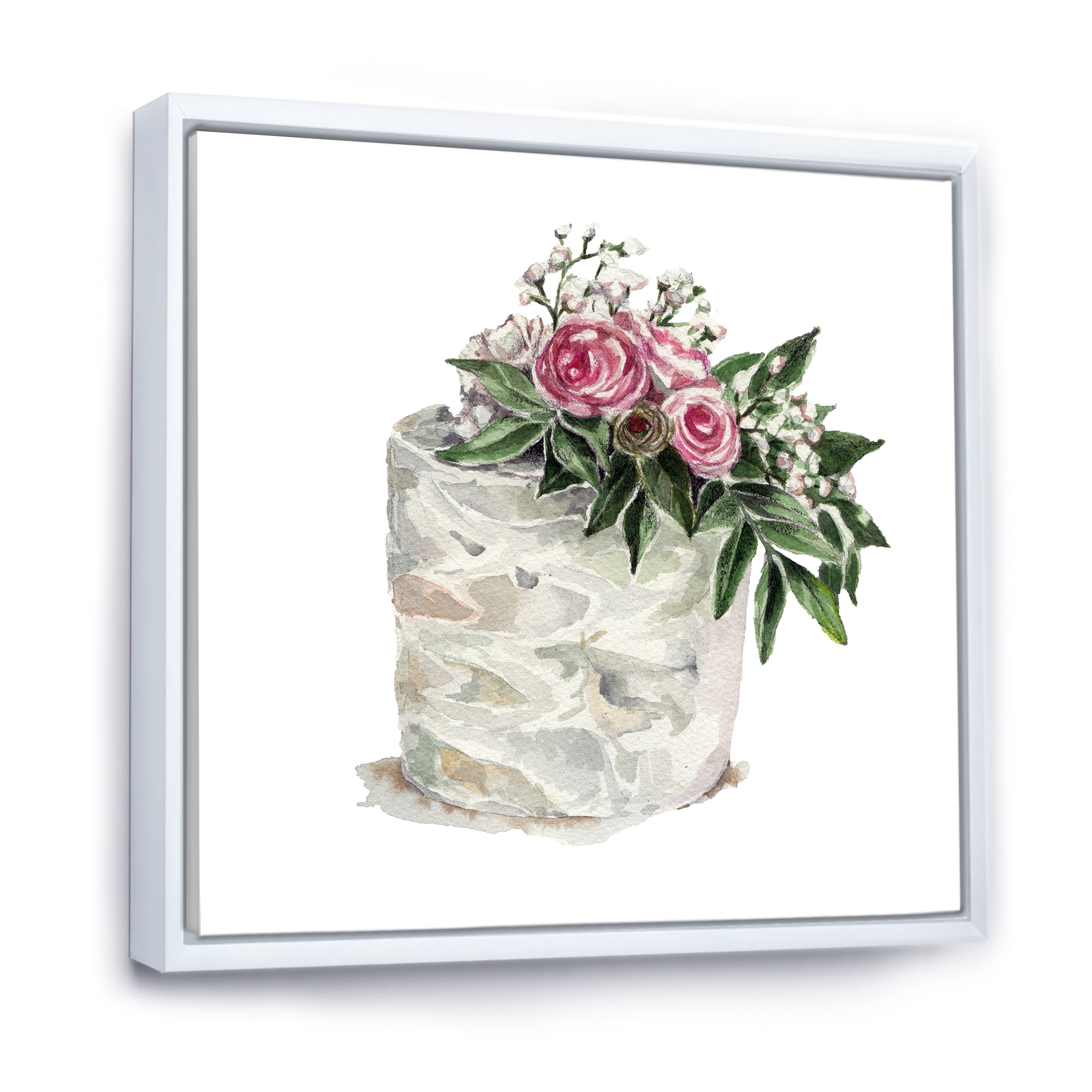 Designart 'White Flowers and Pink Roses On Cake' Traditional Framed Canvas Wall Art Print