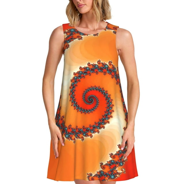 Easygdp Orange Rotating para Vestido Transpirable de Mujer, Vestido Suelto de Manga Corta con Pliegues y Bolsillos para el Verano