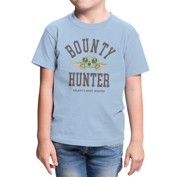 Star Wars The Mandalorian And Grogu Bounty Most Wanted Youth T Shirt (Light Blue, XS-XL)