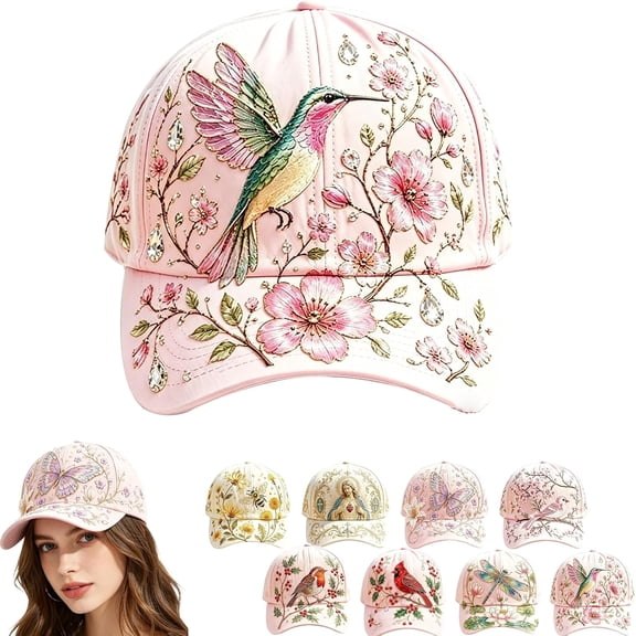 2026 Garden Morning Cap, Bee&Bloom Botanical Print Baseball Hat, Cottagecore Style Adjustable Breathable Hat for Women