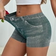 thumbnail image 2 of FRSASU High Waist Yoga Shorts for Women's Imitation Denim Printed Tummy Control Fitness Athletic Workout Running Shorts Green, 2 of 8
