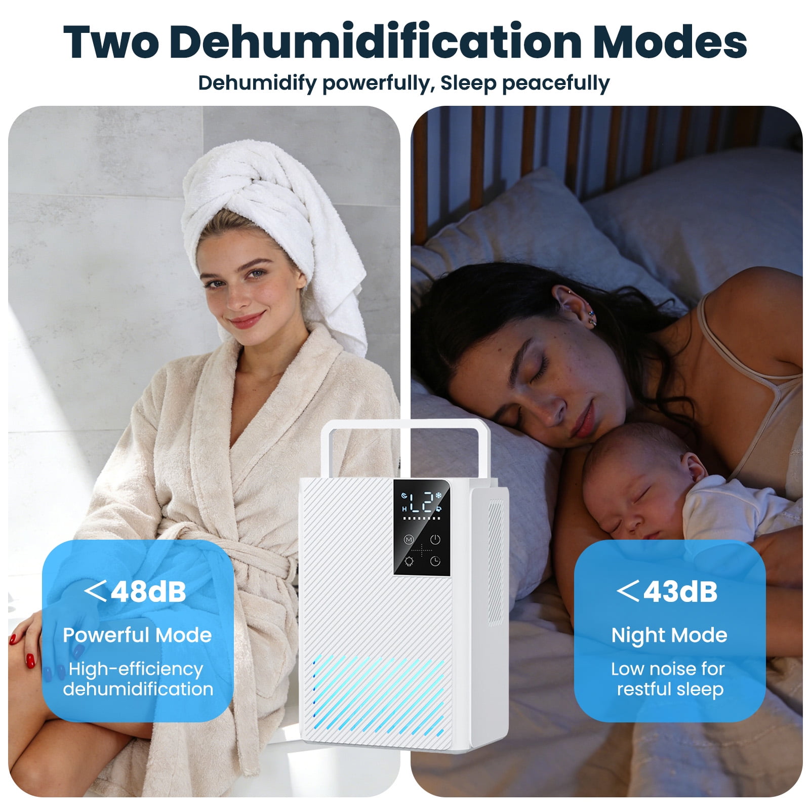 Dehumidifier for Home, 67 oz Water Tank Small Dehumidifier Bedroom Bathroom Auto Shut Off 7 Color LED Light