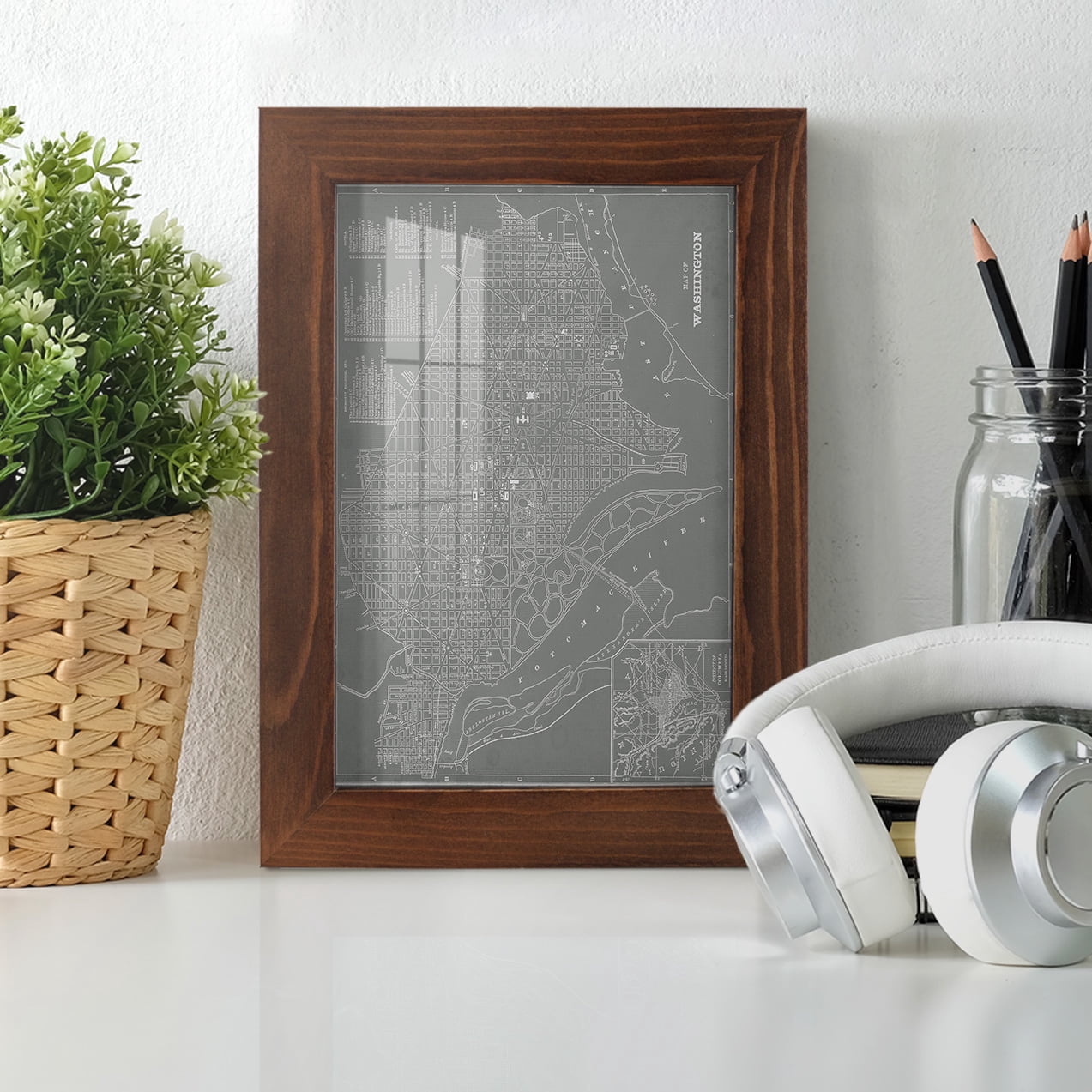 City Map of Washington D.C. -Framed Print w/glass-Chestnut