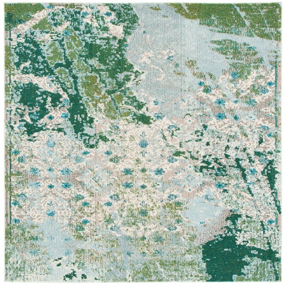 SAFAVIEH Monaco Phoebe Abstract Area Rug, Green/Turquoise, 6'7" X 6'7" Square
