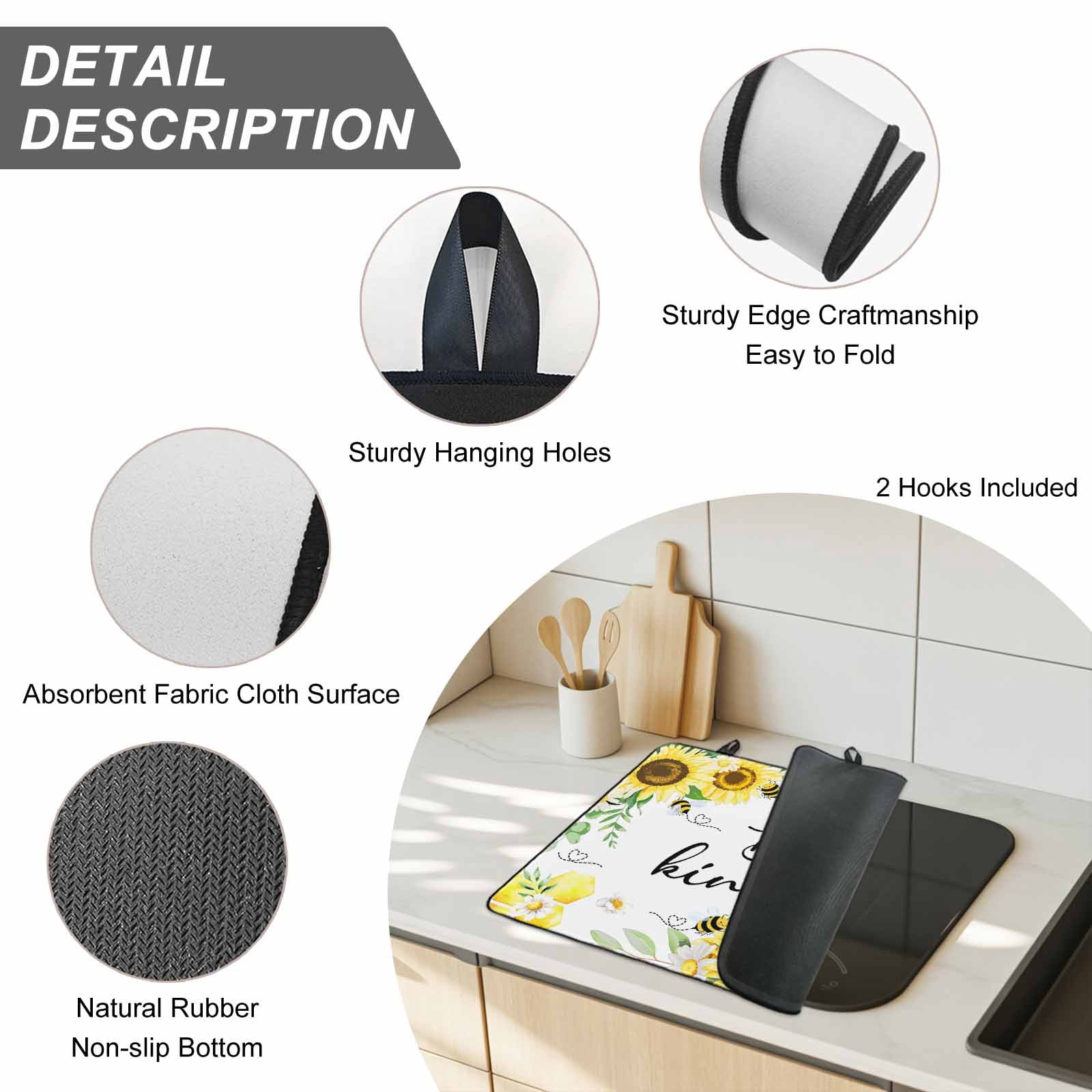 Sunflower Floral Stove Top Cover for Electric Stove, Heat-proof & Non Slip Glass Top Stove Cover Protector, Farmhouse Pastoral Daisy Bees Botanical Kitchen Flat Cooktop Rubber Mat 24x21 Inches