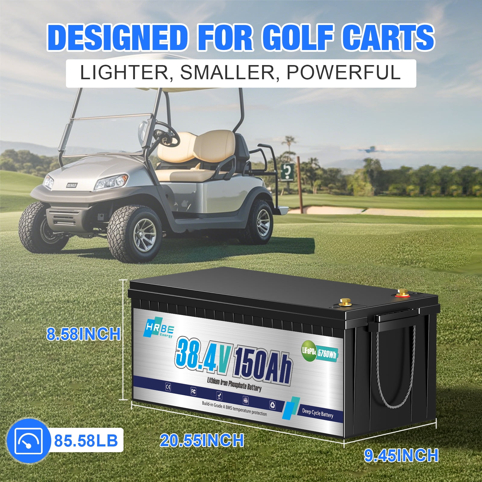 36V 150AH LiFePO4 Battery Bluetooth,Smart 200A BMS,Golf Carts Lithium Batteries for RV,Trolling Motors,Marine,Van,Camping,off-Grid,HRBEENERGY 15000+Deep Cycles