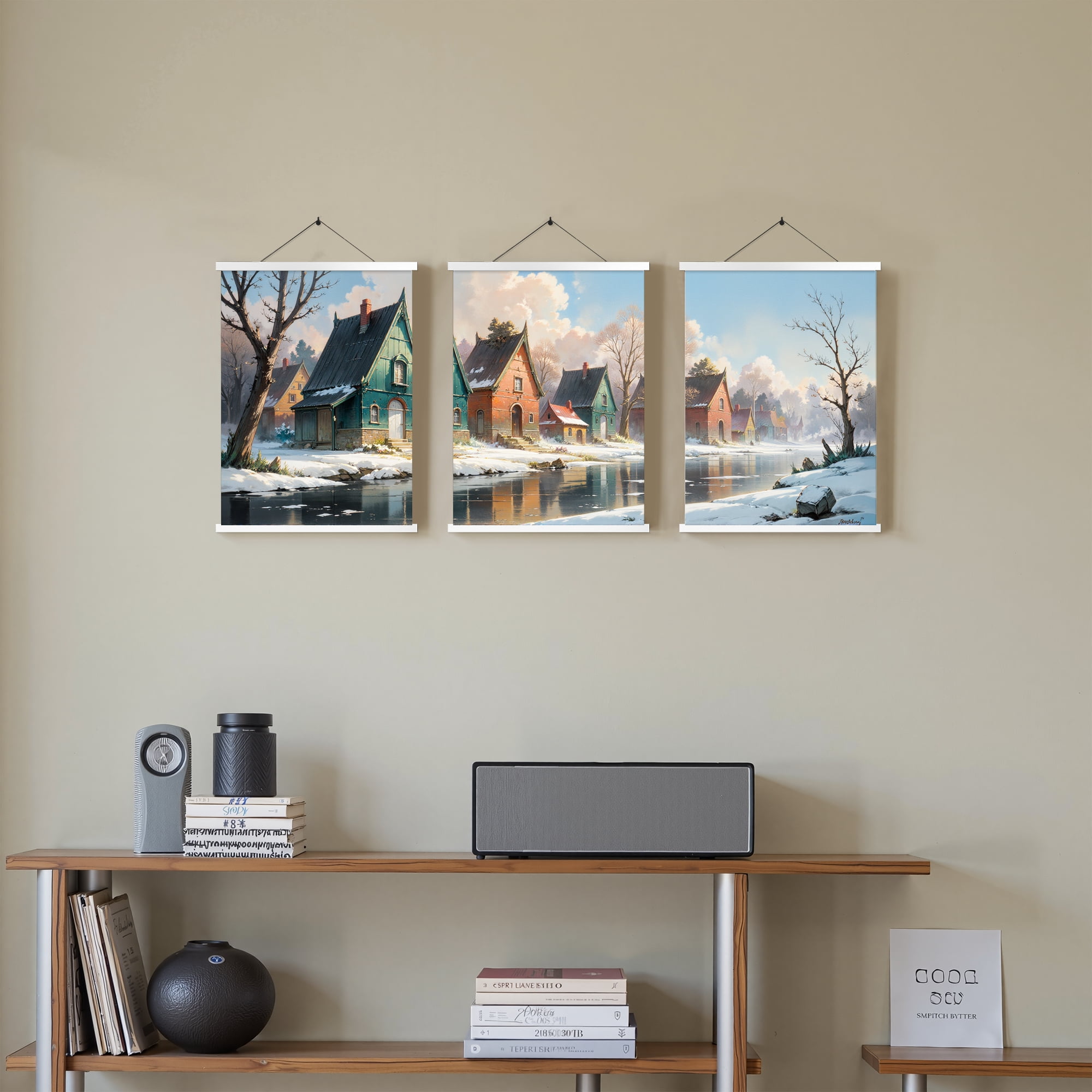 MAYEERTY Modern Abstract Wall Art Painting, Living Room Decor, White Hanging Rod Frame, 23.6"x15.8"