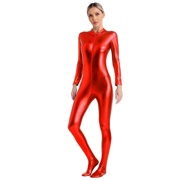 Kaerm Women's One-Piece Gymnastics Leotard Spandex Zentai Unitard Body Suit Jumpsuit Dancewear Red 3XL