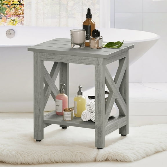 Dycanpo HDPS Shower Bench, Shower Stool with Storage Shelf, X-Shape Shower Chair, Gray