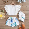 thumbnail image 2 of Girls' Ruffled Sleeves Top Short Pants with Hat Breathable Skin-Friendly Clothes for Girl Daily Wear, 2 of 5
