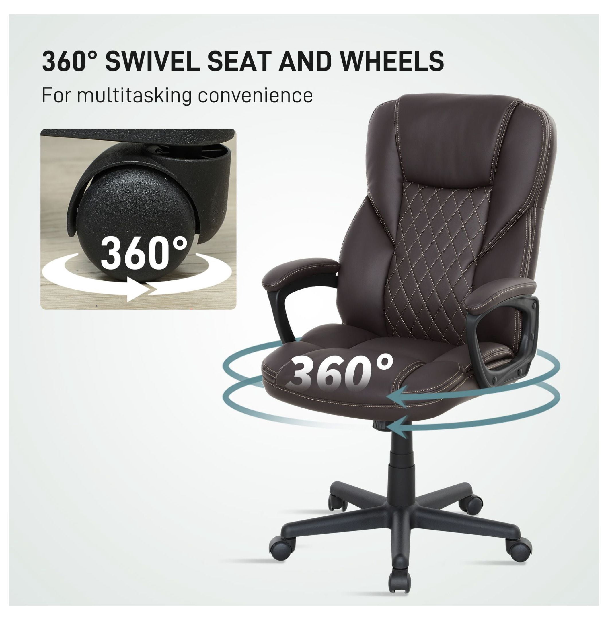 Ergonomic Office Chair, PU Leather Desk Chair Adjustable Height Swivel Executive Chair, High Back Computer Chair for Home Office, Dark Brown