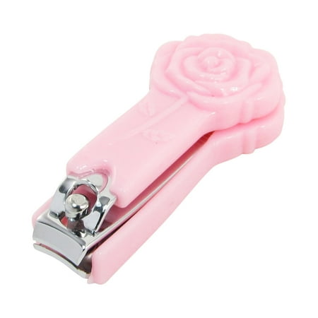 Unique Bargains Pink Plastic Case Silver Tone Metal Cutting Edge Nail Clippers Trimmer Cutter Manicure