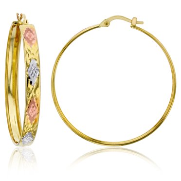 14K Solid Gold Large Diamond-Cut Hoop Earrings – 25mm, Lightweight, Latch Back, TILO JEWELRY