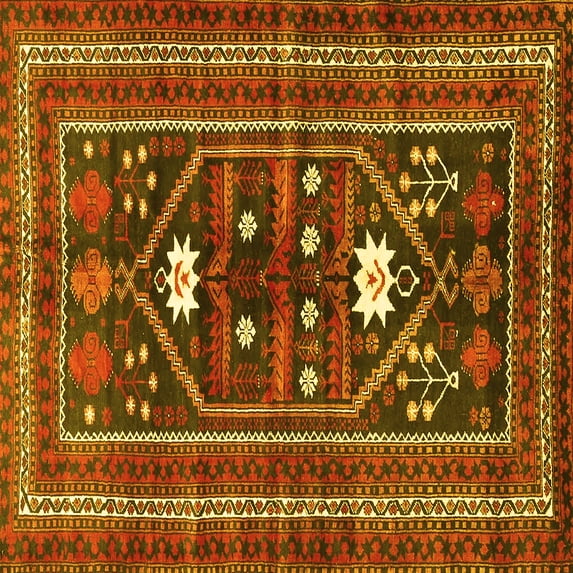 Ahgly Company Machine Washable Indoor Square Persian Yellow Traditional Area Rugs, 7' Square