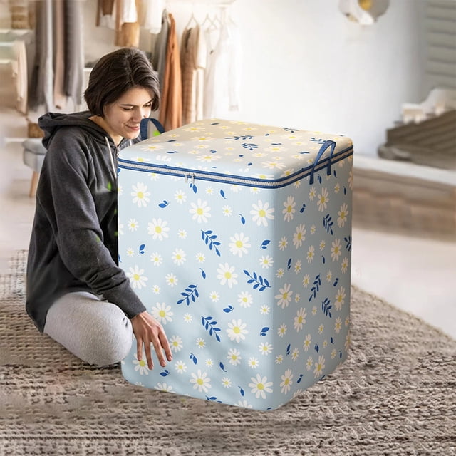 Bolsa de almacenamiento de gran capacidad - Organizador plegable con cremallera para ropa, colchas y juguetes, tela no tejida, tamaños 50x50x45cm y 70x53x53cm, azul
