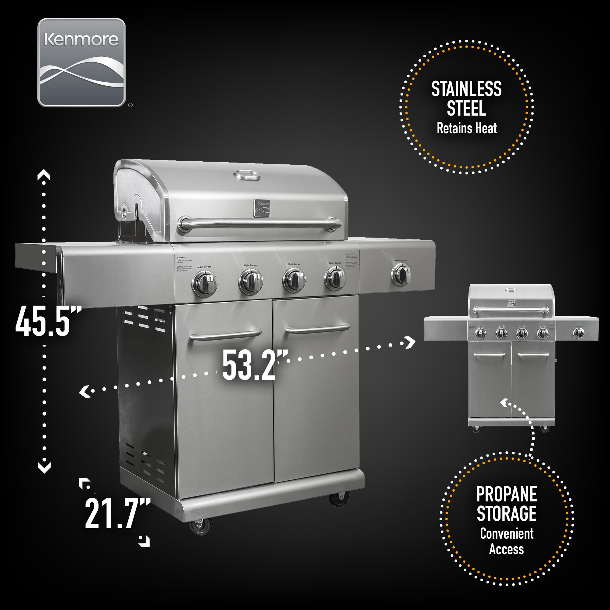 Kenmore PG-40406SOL-SE-AM 4 Burner Cart Style Grill Stainless 