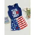 thumbnail image 4 of Aojekbee Independence Day Kids Boys Clothes Suits Letter Print Crew Neck Sleeveless Tank Tops Flag Stars Stripe Print Shorts 2Pcs Set, 4 of 10