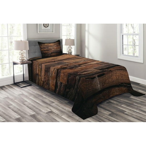 Chocolate Bedspread Set, Rough Dark Timber Texture Image ...