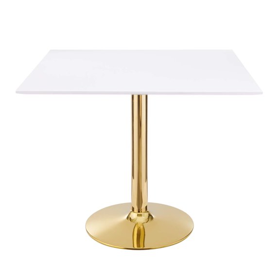 35 inch Dining Table, Square, White Gold, Wood, Metal Steel, Modern Contemporary, Mid Century Kitchen Room Cafe Bistro Restaurant Hospitality