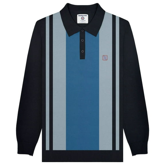 Lambretta Mens AW24 Vintage Panelled Long-Sleeved Polo Shirt