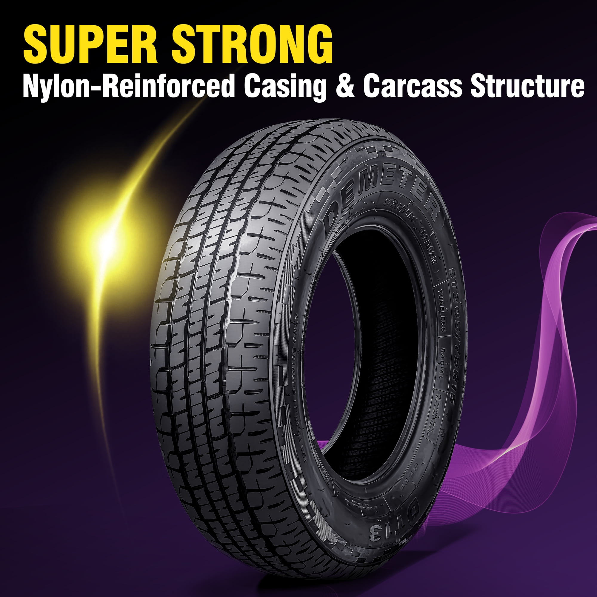 DEMETER Set of 4 Heavy Duty ST 205/75R15 Trailer Tires , Semi-Steel Trailer Tires 205/75R15 8 Ply Load Range D , 105/101M All Season Traction