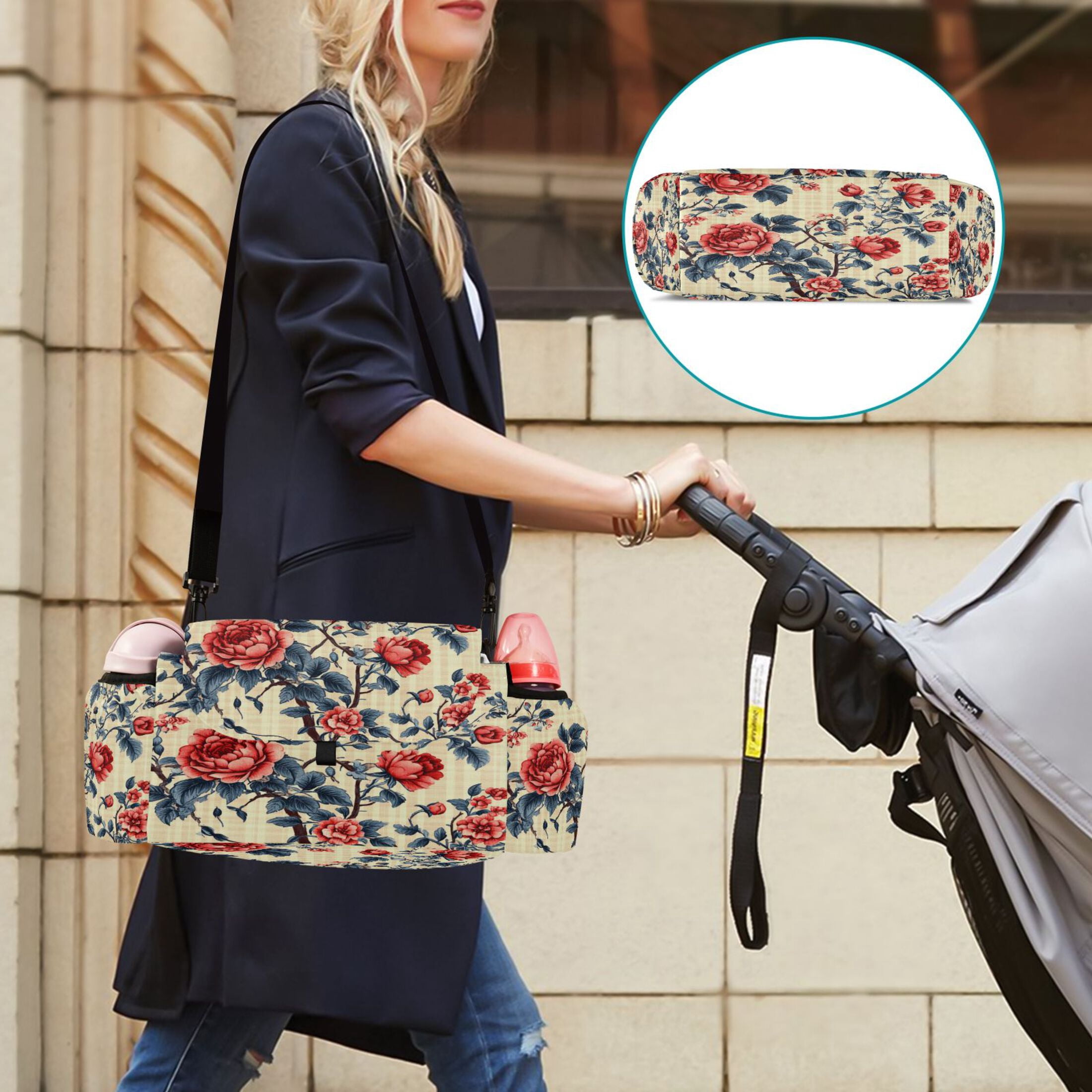 DIXRUYEE Stroller Organizer Roses in Bloom Printed