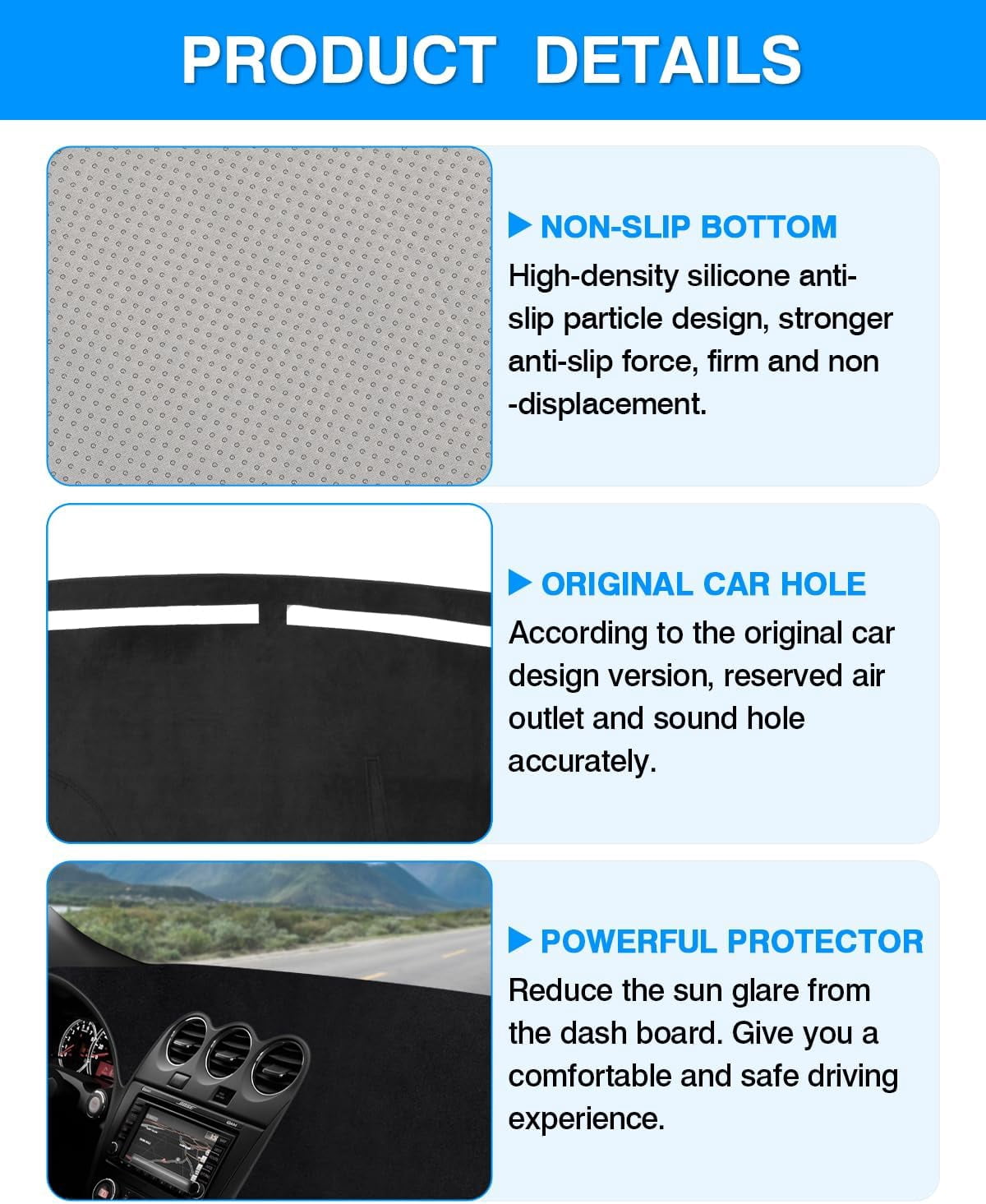 Canvcle Dashboard Cover Mat for 2007-2012 Nissan Altima Accessories Dash Cover Flannel Sun shade Glare UV Rays Protector