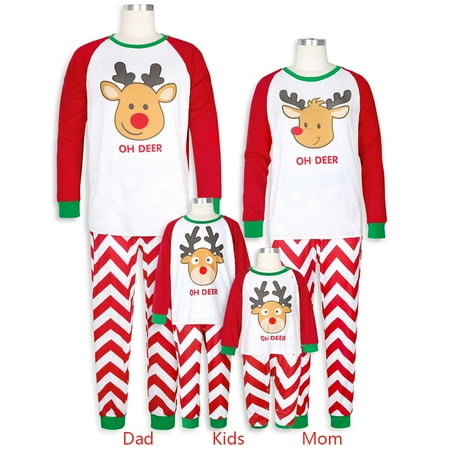 

2PCS Christmas Lady Mom Cartoon Deer Print Top+Pants Family Clothes Pajamas