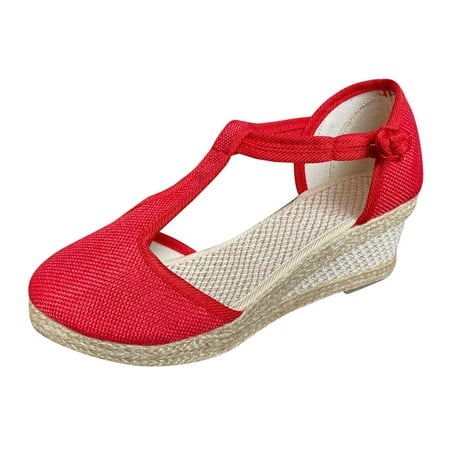 

dmqupv Women s Breathable Leisure Slip-on Fashion Outdoor Wedges Sandals Casual Shoes Formal Sandals for Women Flat Female flats-sandals Red 9