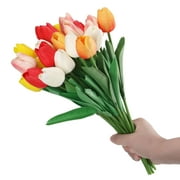 Luxtrada 25Pcs Tulips Real Touch Artificial Flowers Fake Tulips Arrangement Bouquet for Home Kitchen Office Wedding Spring Holidays Valentine's Day Decor (Orange+Pink+Red+White+Yellow)