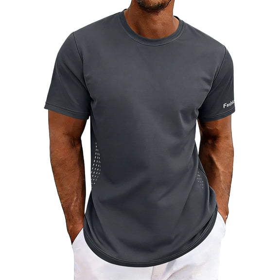 LODIENY Men's Short Sleeve Workout Shirts Dry Fit Lightweight Moisture Wicking Athletic Tops Crew Neck Running Gym Summer Casual Tees Dark Gray S