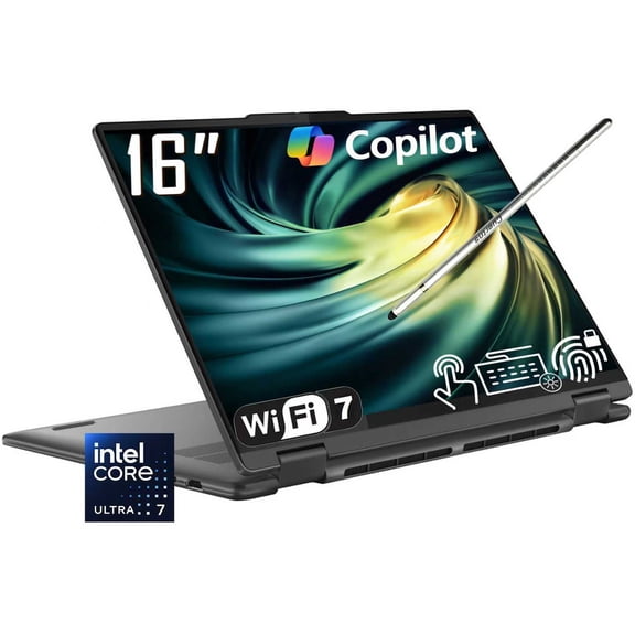 Lenovo Yoga 7i 2-in-1 AI Laptop, 16" 2K 1920 x 1200 IPS LCD Touchscreen, Intel Core Ultra 7 256V, WiFi 7, Backlit KB, Stylus Pen, Win 11 Home (16GB DDR5 RAM / 1TB SSD)