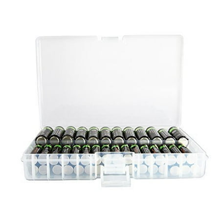66 Battery Organizer - Foto&Tech Clear AA/AAA Plastic Battery Storage Case/Organizer/Holder (Holds 46 AA batteries or 64 AAA batteries)