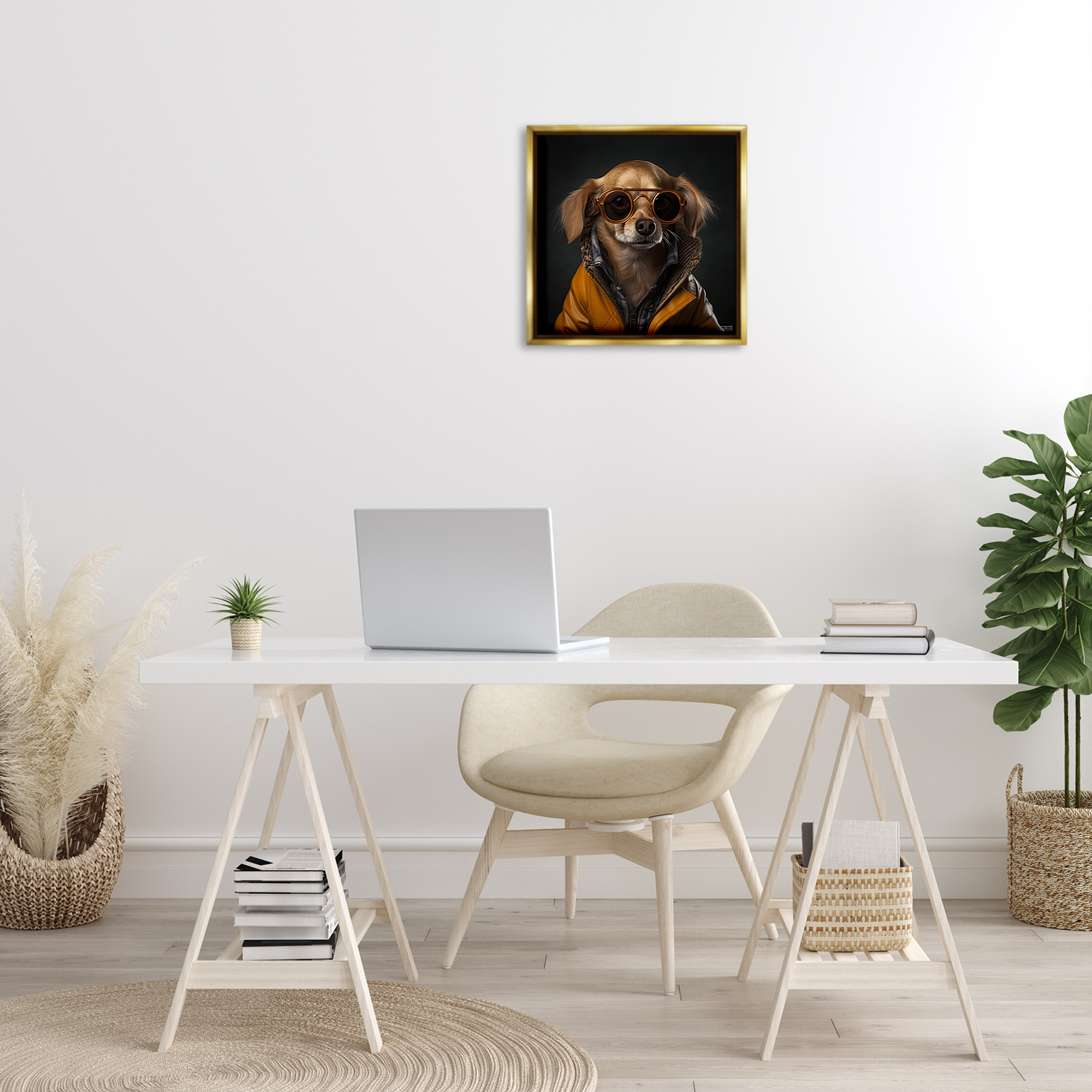 Stupell Industries Stylish Dog on Black Animals & Insects Painting Gold Floater Framed Canvas Art Print Wall Art, 18 x 18