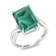 thumbnail image 3 of Gem Stone King 10K White Gold Green Malachite Engagement Ring for Women | 10.00 Cttw | Emerald Cut 14X10MM | Gemstone Birthstone | Size 6, 3 of 6