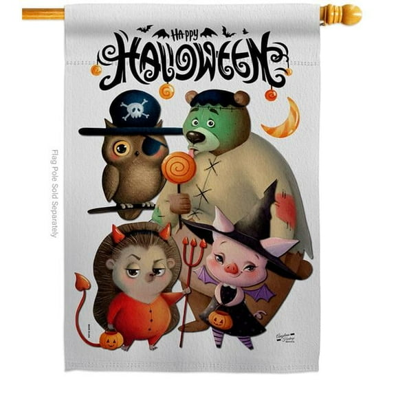 Angeleno Heritage H130413-P3 Halloween Friends Falltime 28 x 40 in. Double-Sided Decorative Horizontal House Flag for Decoration Banner Garden Yard Gift