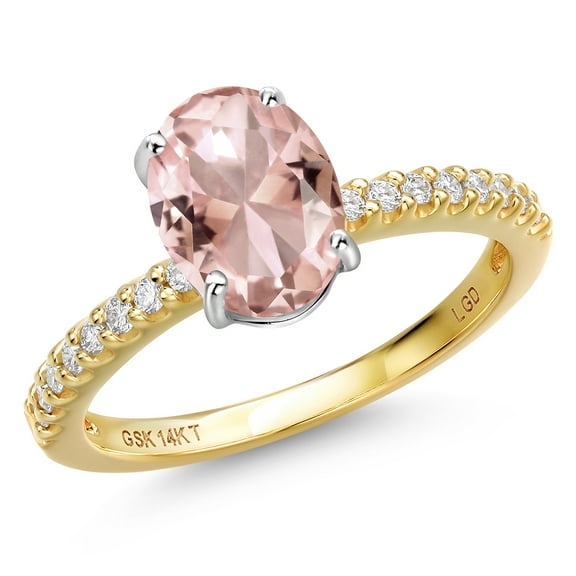Gem Stone King 14K Two Tone Gold Peach Nano Morganite and Lab Grown Diamond Engagement Ring for Women | 2.16 Cttw | Oval 9X7MM | Gemstone October Birthstone | Size 7
