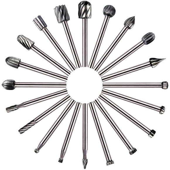 HSS Wood Router Bits 20Pcs Rotary Burrs Set with 3mm Shank for Dremel