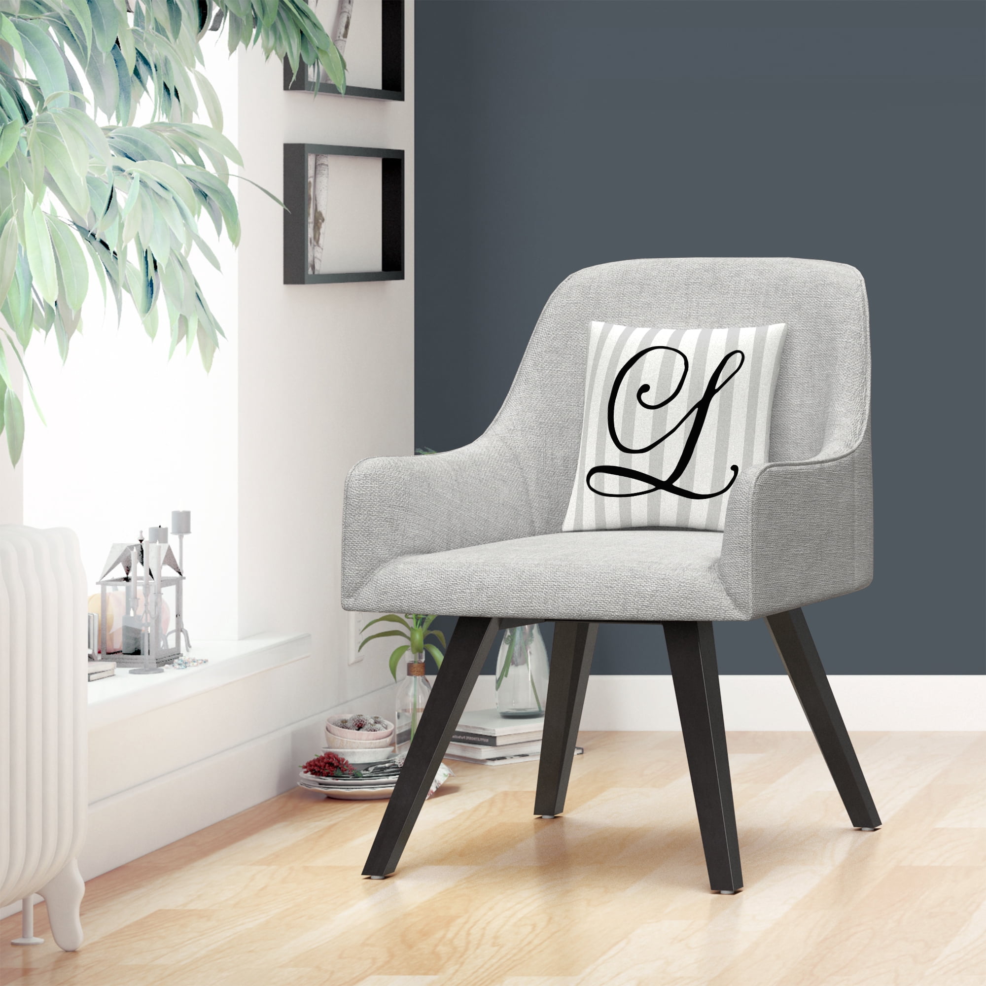 Gray Striped Ornate Letter Script L By Abc 16 X 16 Decorative Throw Pillow