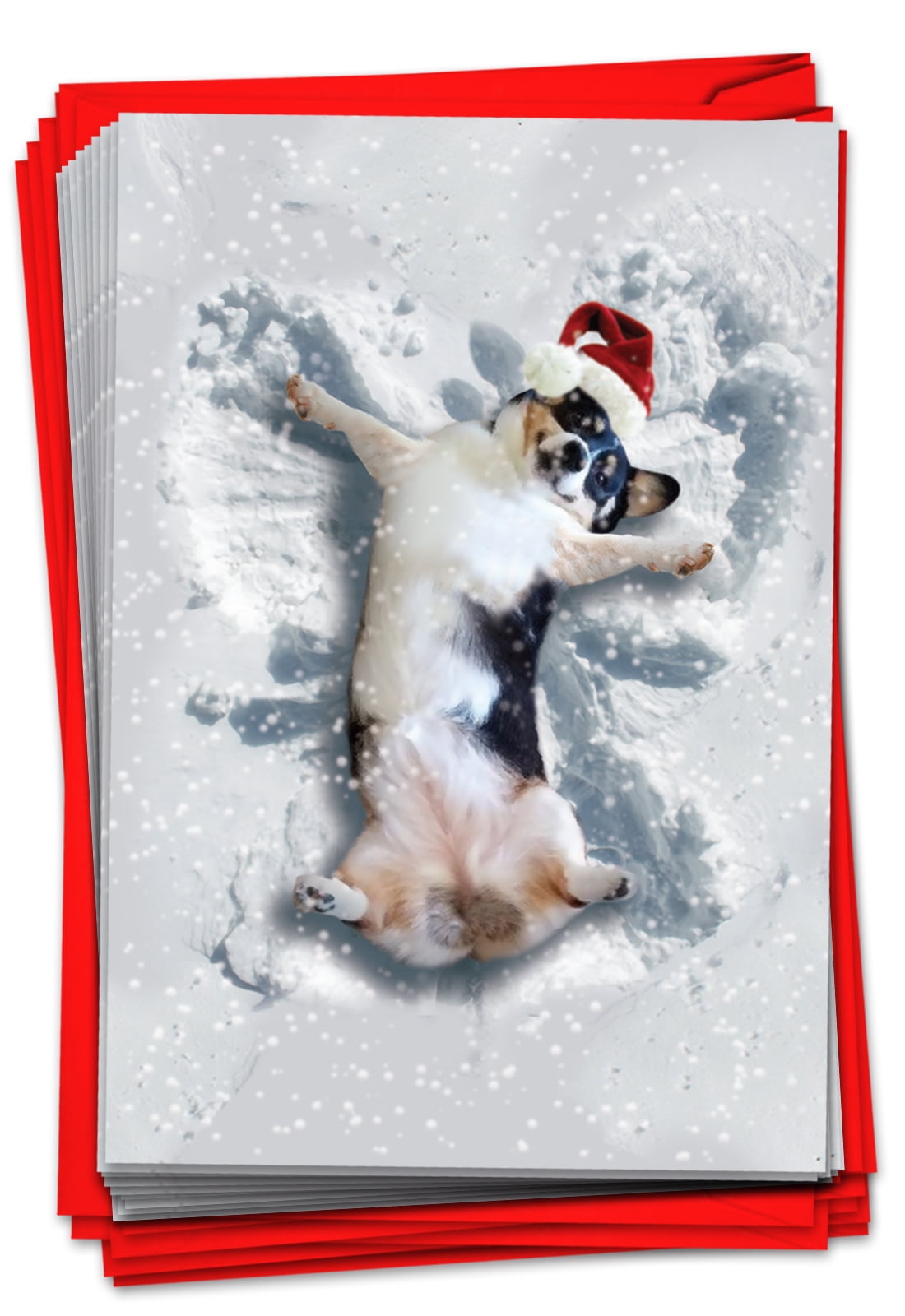 12 Adorable Dog Christmas Cards Funny Snow Angel Dog In Santa Hat Bulk Notecard Set 1 Design 12 Cards C4187fxsg B12x1 Walmart Com Walmart Com