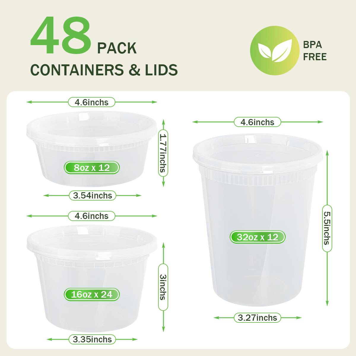 GPED Deli Containers with Lids, 48-Pack Assorted Sizes photo 2