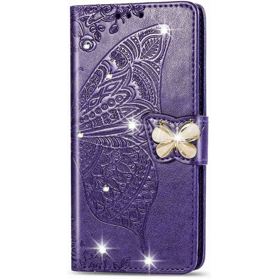 ZUKKASHAN For iPhone 14 Pro Case Glitter Crystal Flip PU Leather Phone Cover for iPhone 14 Pro, Shockproof Wallet Card Slots Butterfly Gems Bling Shiny Magnetic Clasp Kickstand