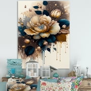 Designart Brown And Blue Rose Design Canvas Wall Art