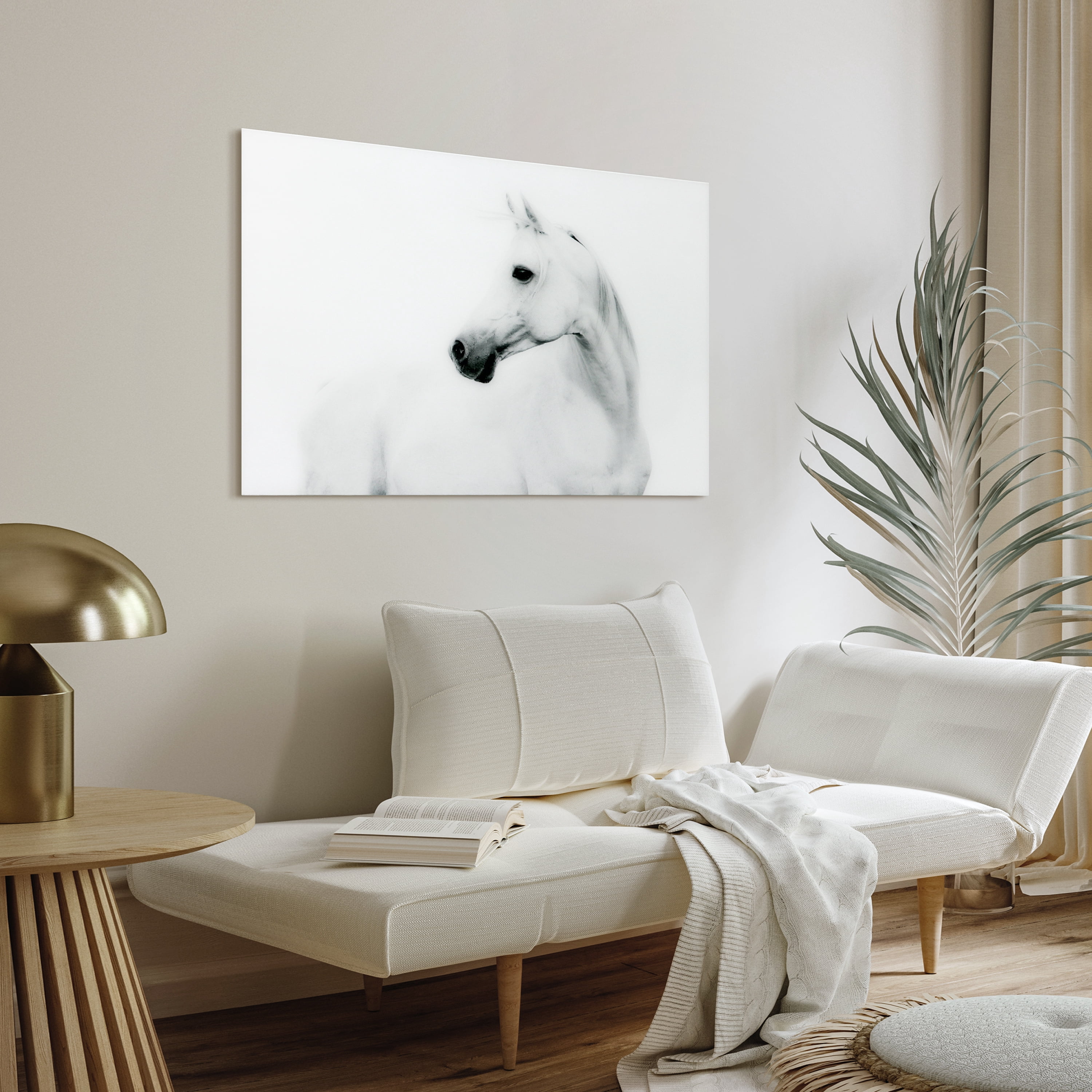 Empire Art Direct Blanco Stallion Horse Frameless Free Floating Tempered Glass Panel Graphic Wall Art, 48" x 32" x 0.2", Ready to Hang